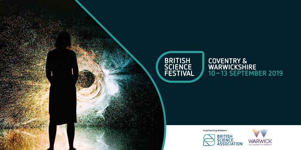 British Science Festival banner showing event details for Coventry and Warwickshire, 10–13 September 2019