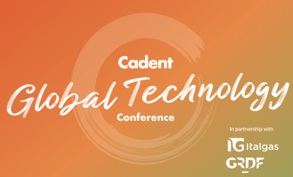 Banner promoting the Cadent Global Technology Conference and partnership logos of Italgas and GRDF.