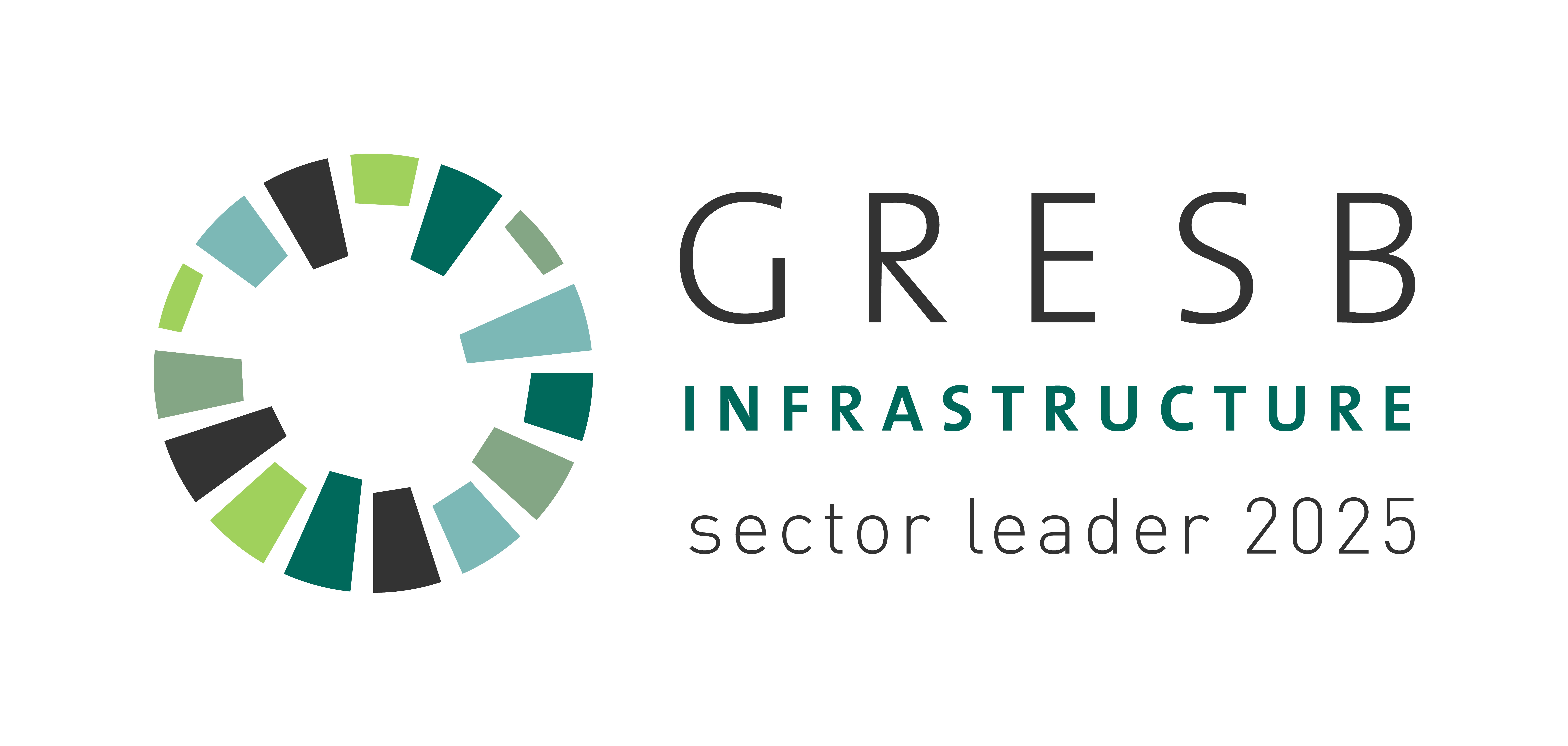 Logo for GRESB Infrastructure Sector Leader 2025. Features a circular design with green and blue segments, alongside text indicating leadership and excellence_image