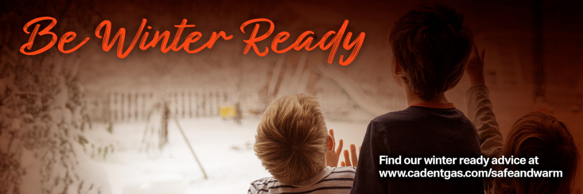 Children look out at a snowy scene through a window beneath the heading “Be Winter Ready,” with a link to winter safety advice.