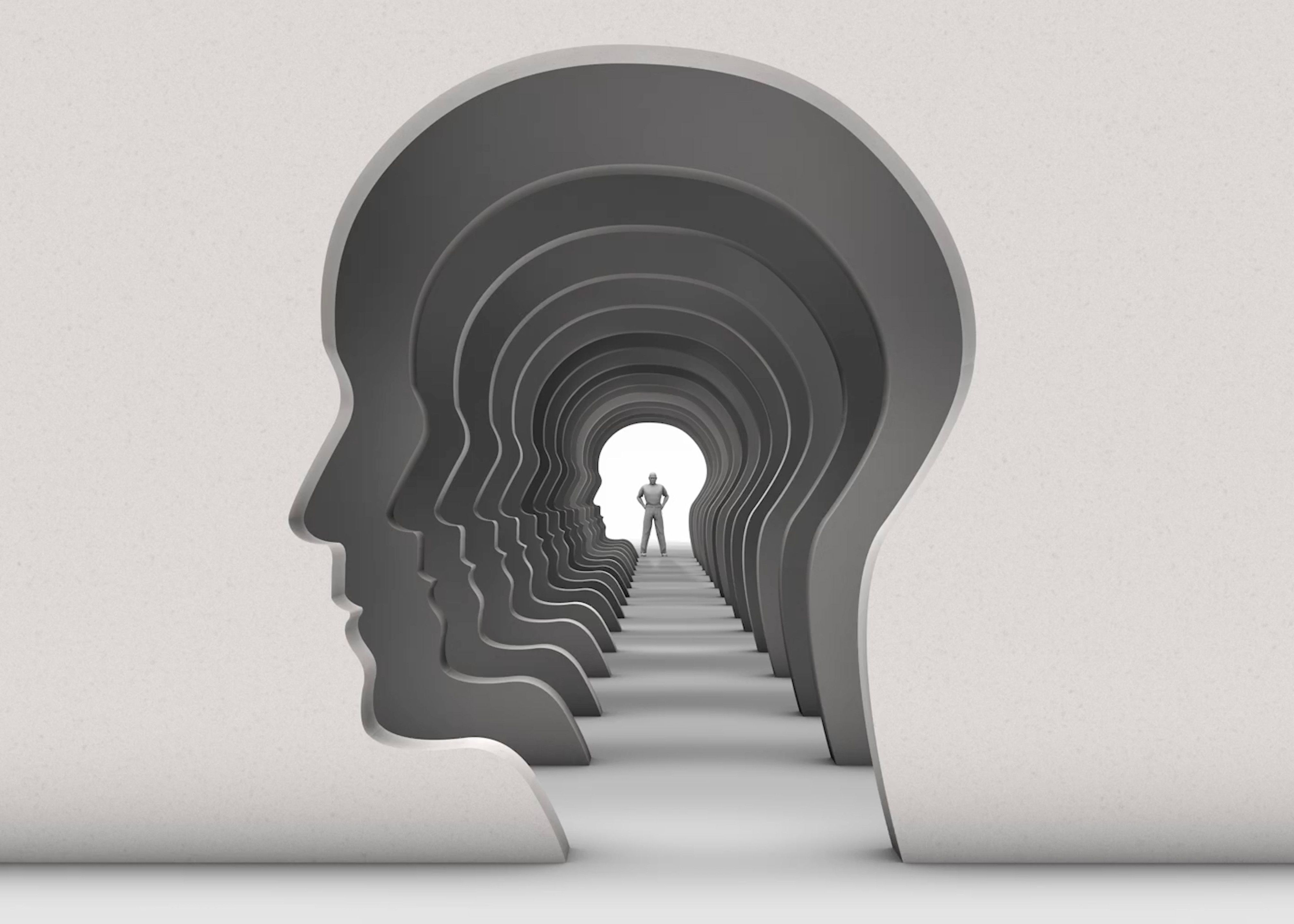 A silhouette of a head, with another man inside depicting the complicated nature of mental health.