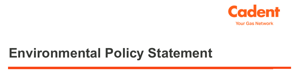Image with text containing 'Environmental Policy Statement' with cadent logo in top right corner