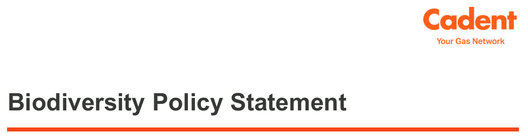 Image with text containing 'Biodiversity Policy Statement' with cadent logo in top right corner