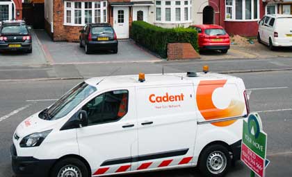 Cadent service van parked on suburban street near houses