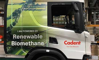 Image of Cadent Gas Truck with Biomethane written on it 