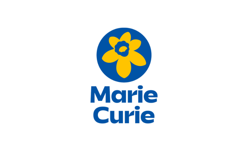 Marie Curie logo featuring a yellow daffodil symbol