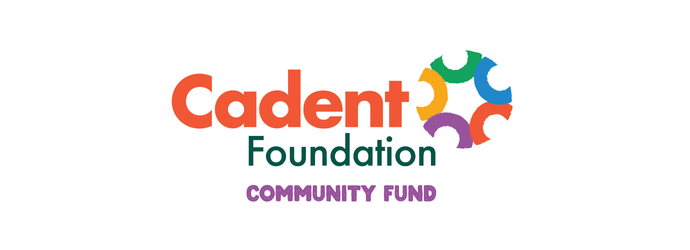 The image features the Cadent Foundation logo with "Cadent" in bold orange and "Foundation" below in green. A multicolored circular design is on the right, followed by "Community Fund" in purple.