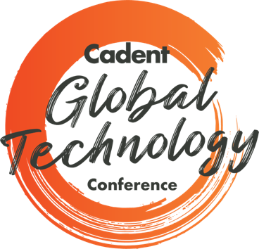 Logo for 'Cadent Global Technology Conference' with bold, cursive text on a dynamic orange brushstroke circle, conveying innovation and energy.